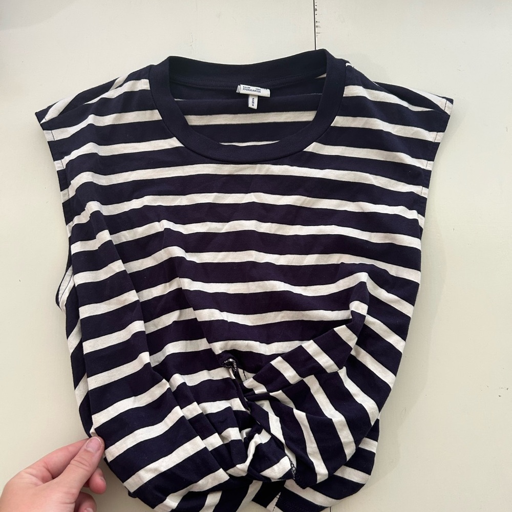 Anthropologie Navy and White Striped Sleeveless Blouse